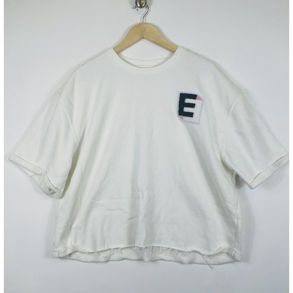 Ellandemm Womens XXL Sweatshirt Cropped Raw Edge Preppy Collegiate Academic